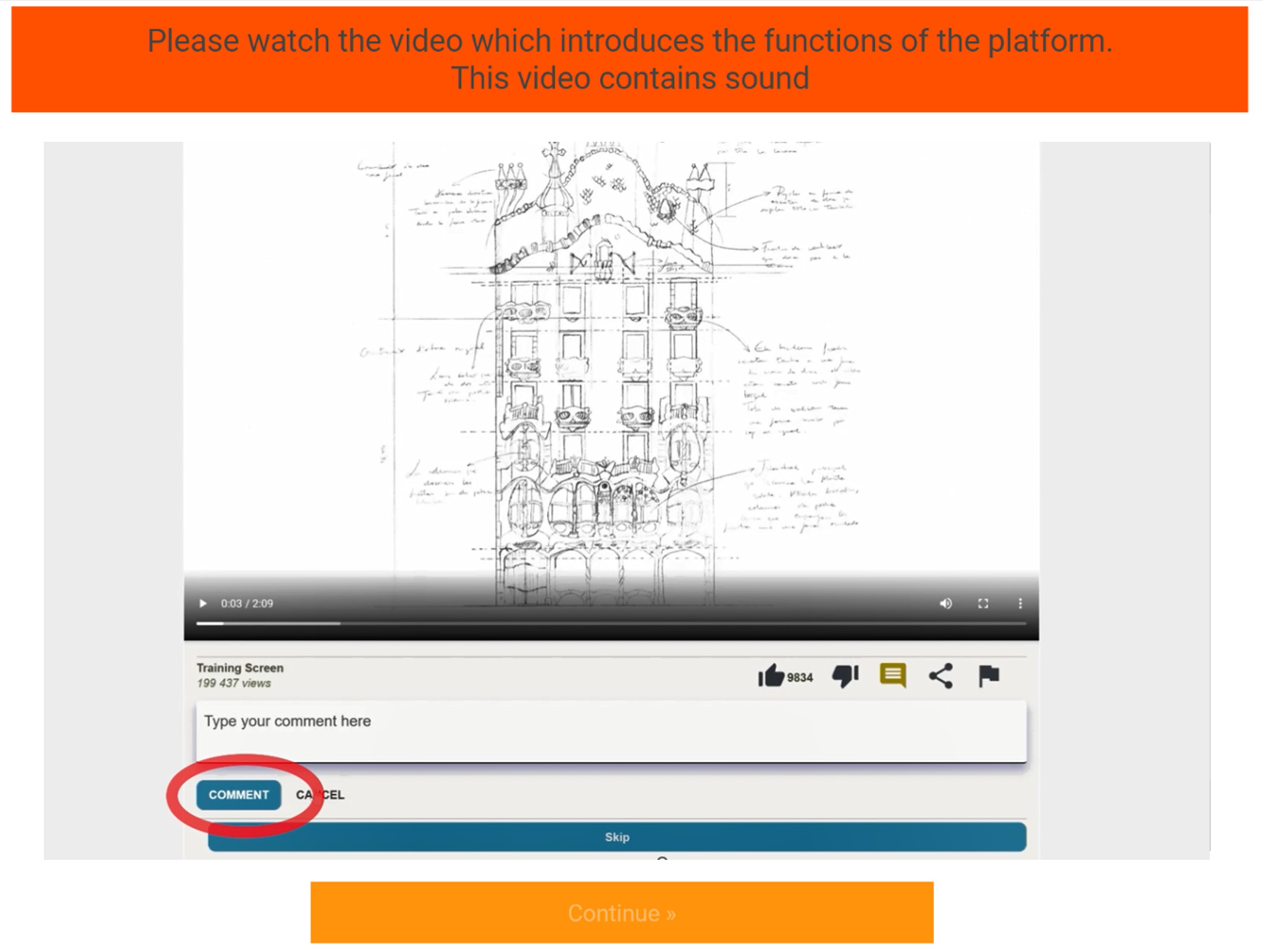 60-second video showing a user inside the platform working through the functions of the buttons and processes (included voiceover commentary)